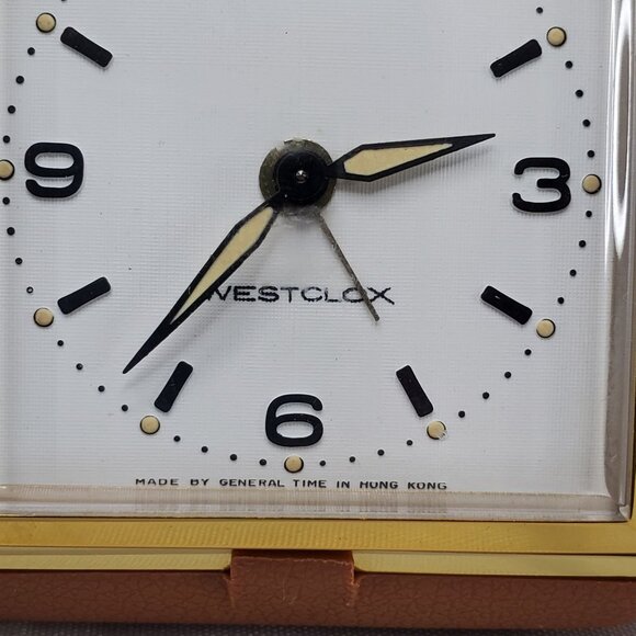 VTG Westclox Travel Alarm Clock Glow Dot Mechanical Wind Up Luminous Brown Works - Picture 2 of 6